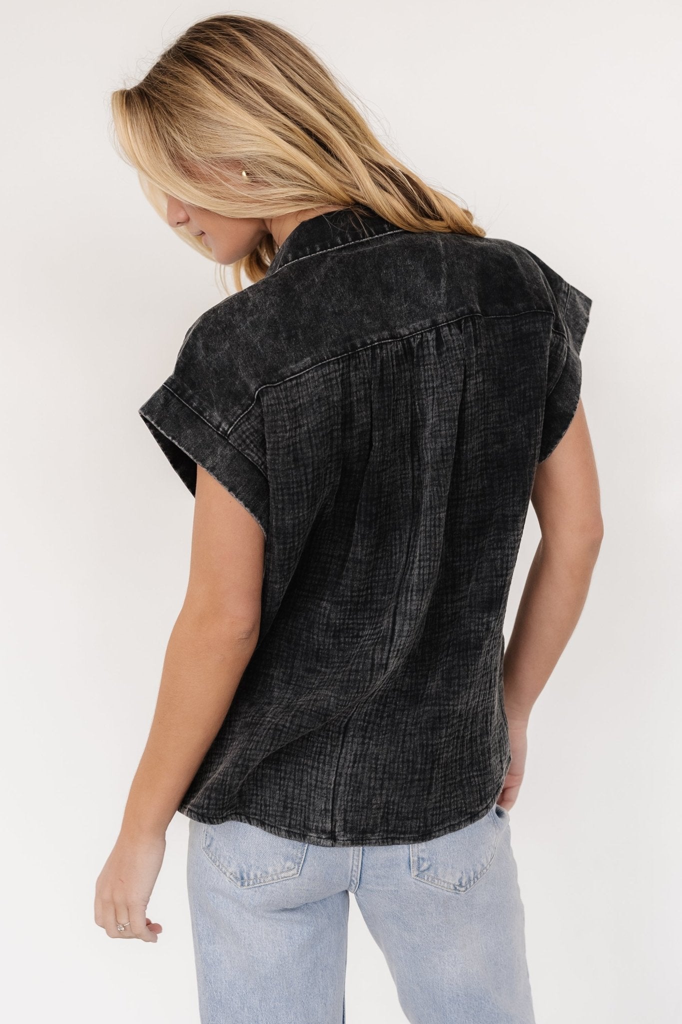 Jaye Button Top | Washed Black - Image 4