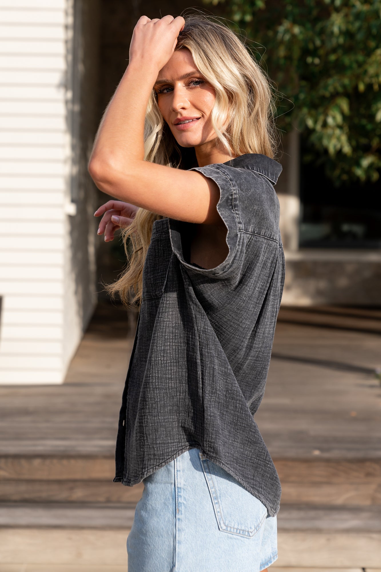 Jaye Button Top | Washed Black - Image 3