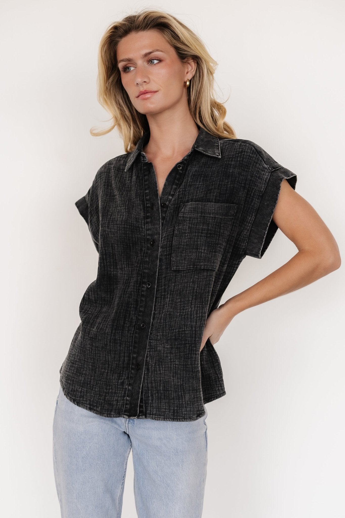 Jaye Button Top | Washed Black - Image 2
