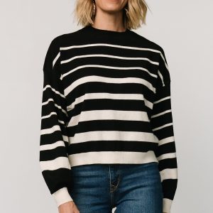 Jensen Stripe Sweater Top | Black + Ivory