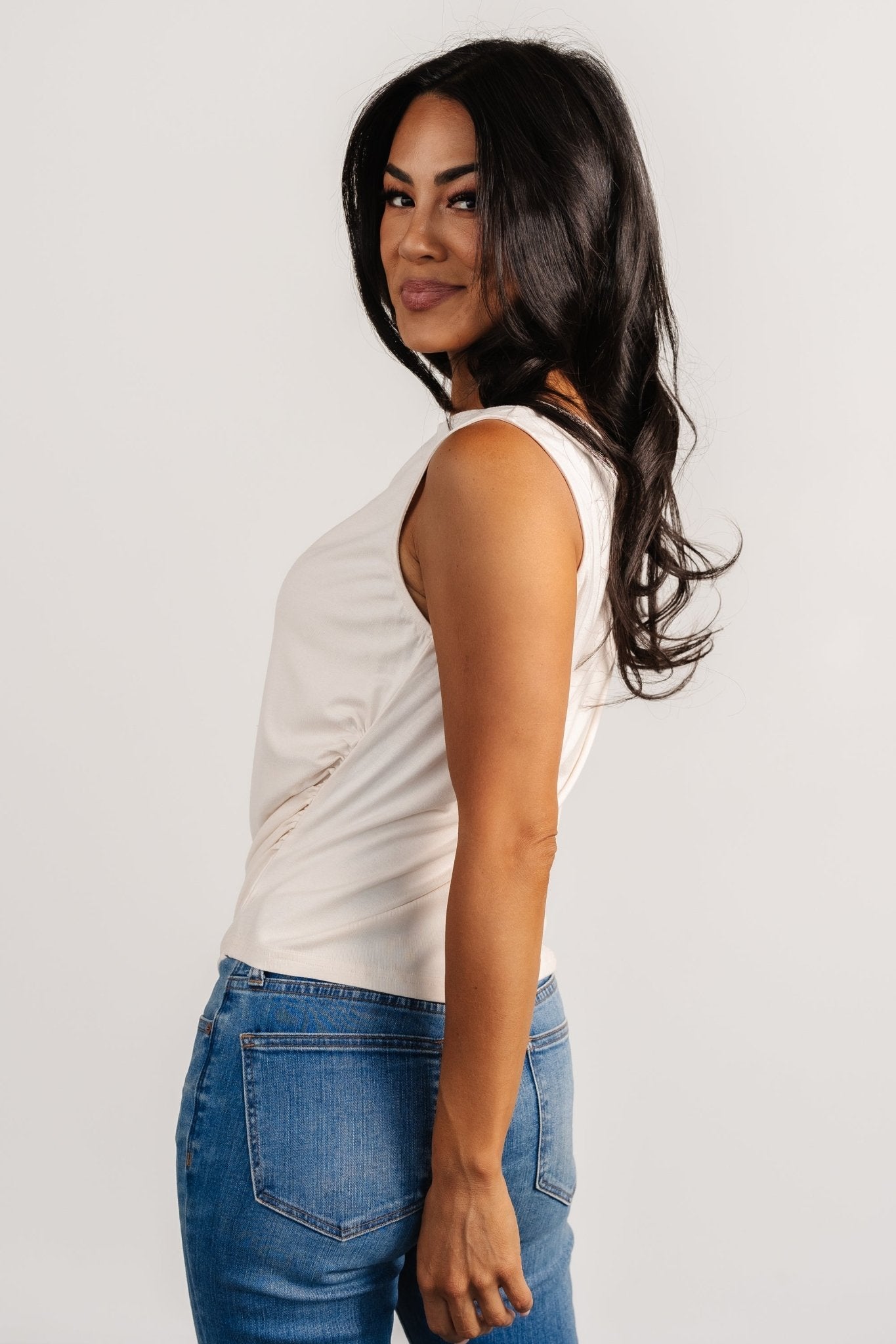 Jia Ruched Tank Top | Beige - Image 6