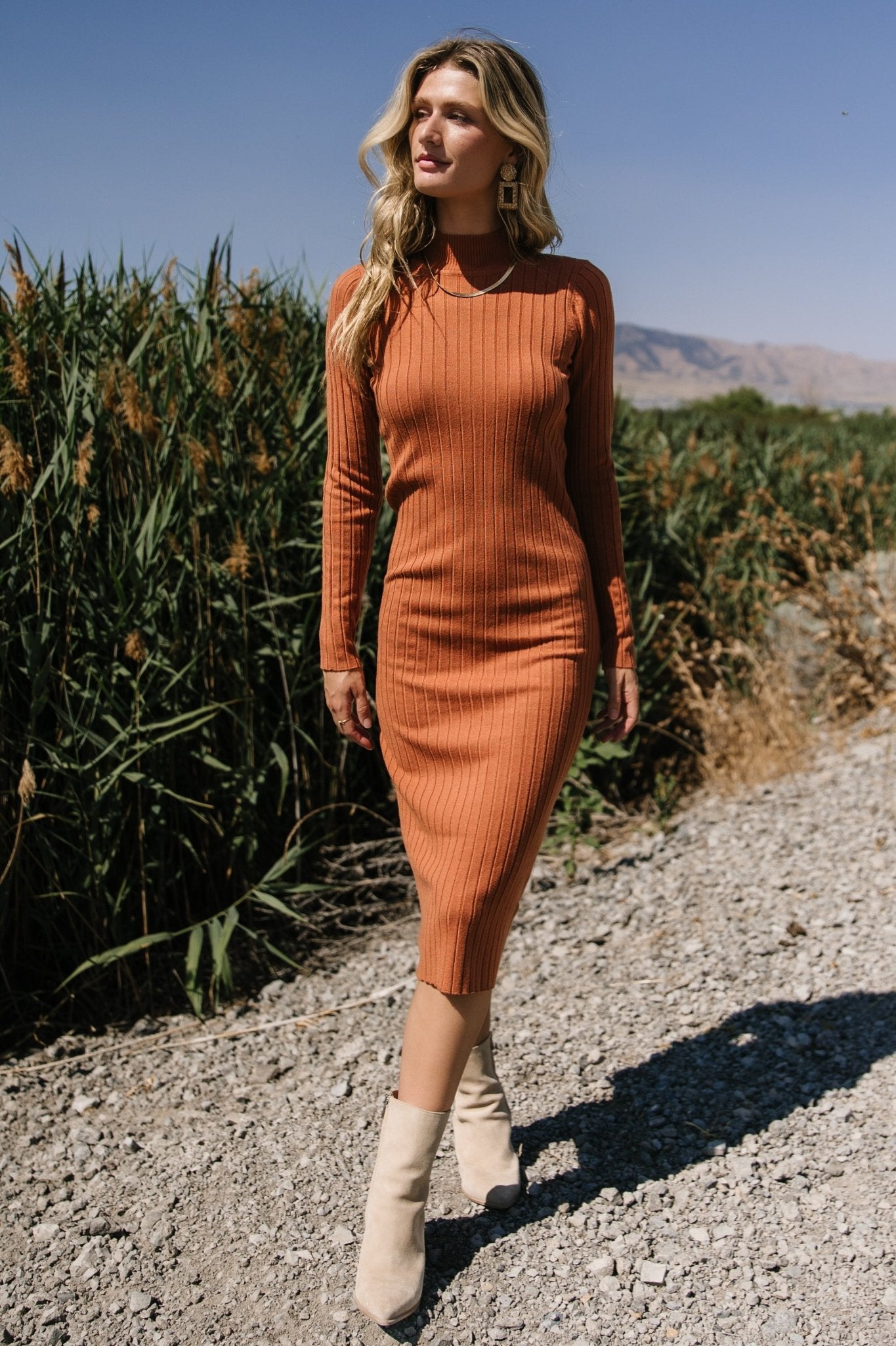 Jill Ribbed Midi Dress | Spice - Image 8
