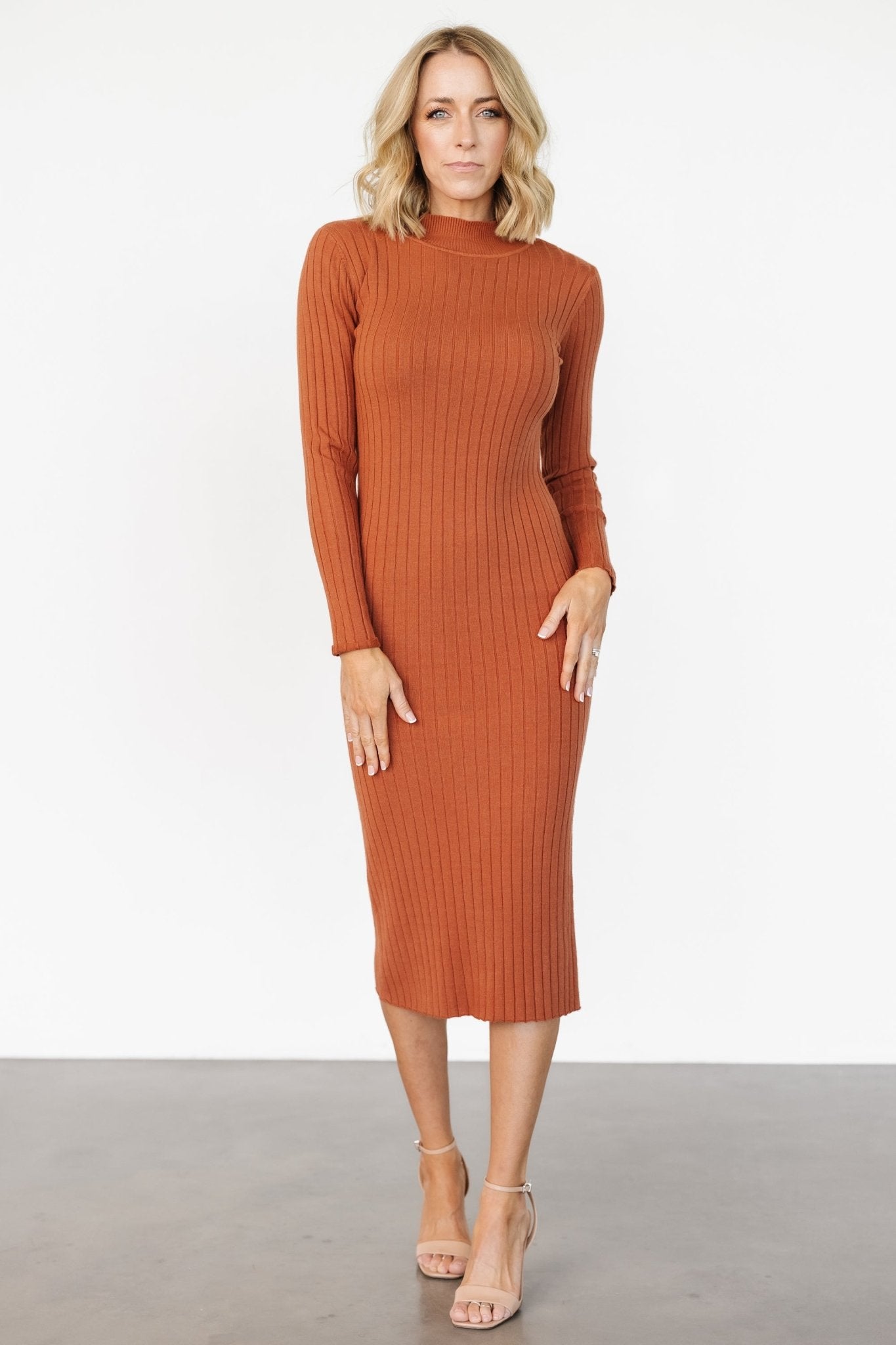 Jill Ribbed Midi Dress | Spice - Image 2