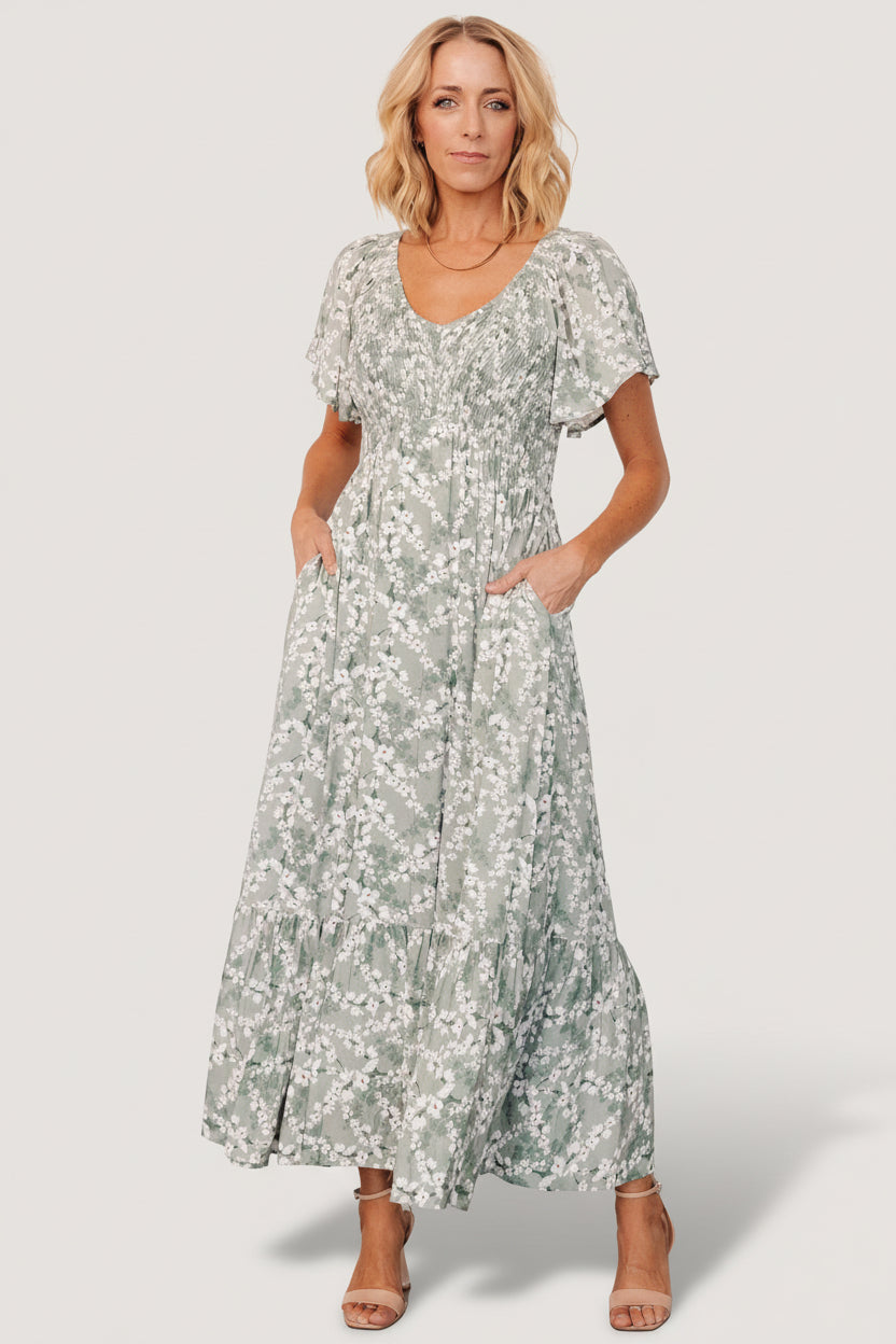 Joanie Smocked Dress | Sage + Off White Floral - Image 7