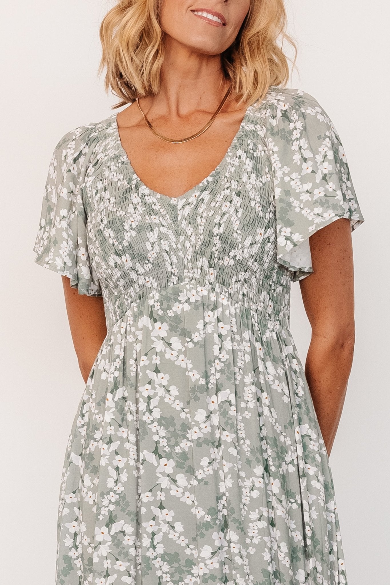 Joanie Smocked Dress | Sage + Off White Floral - Image 3