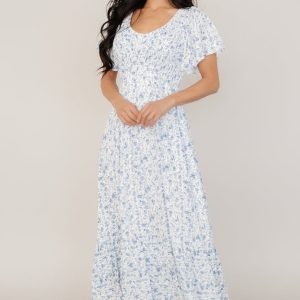 Joanie Smocked Dress | White + Blue Floral