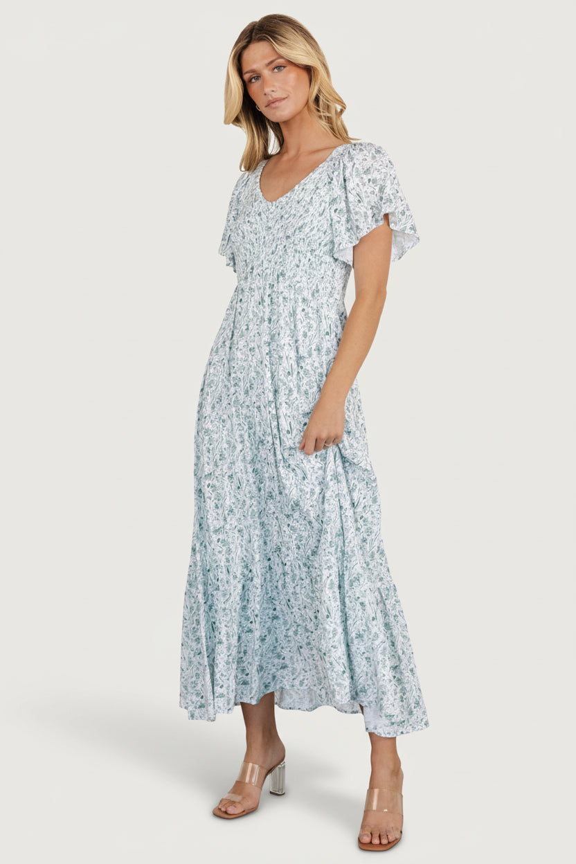 Joanie Smocked Dress | White + Sage - Image 2
