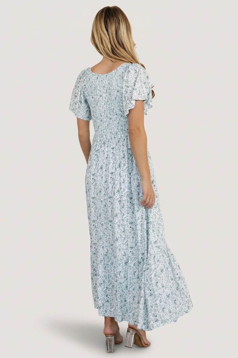 Joanie Smocked Dress | White + Sage - Image 6