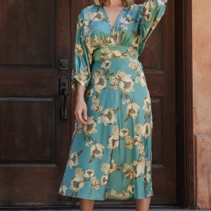 Joni Satin Midi Dress | Blue Multi