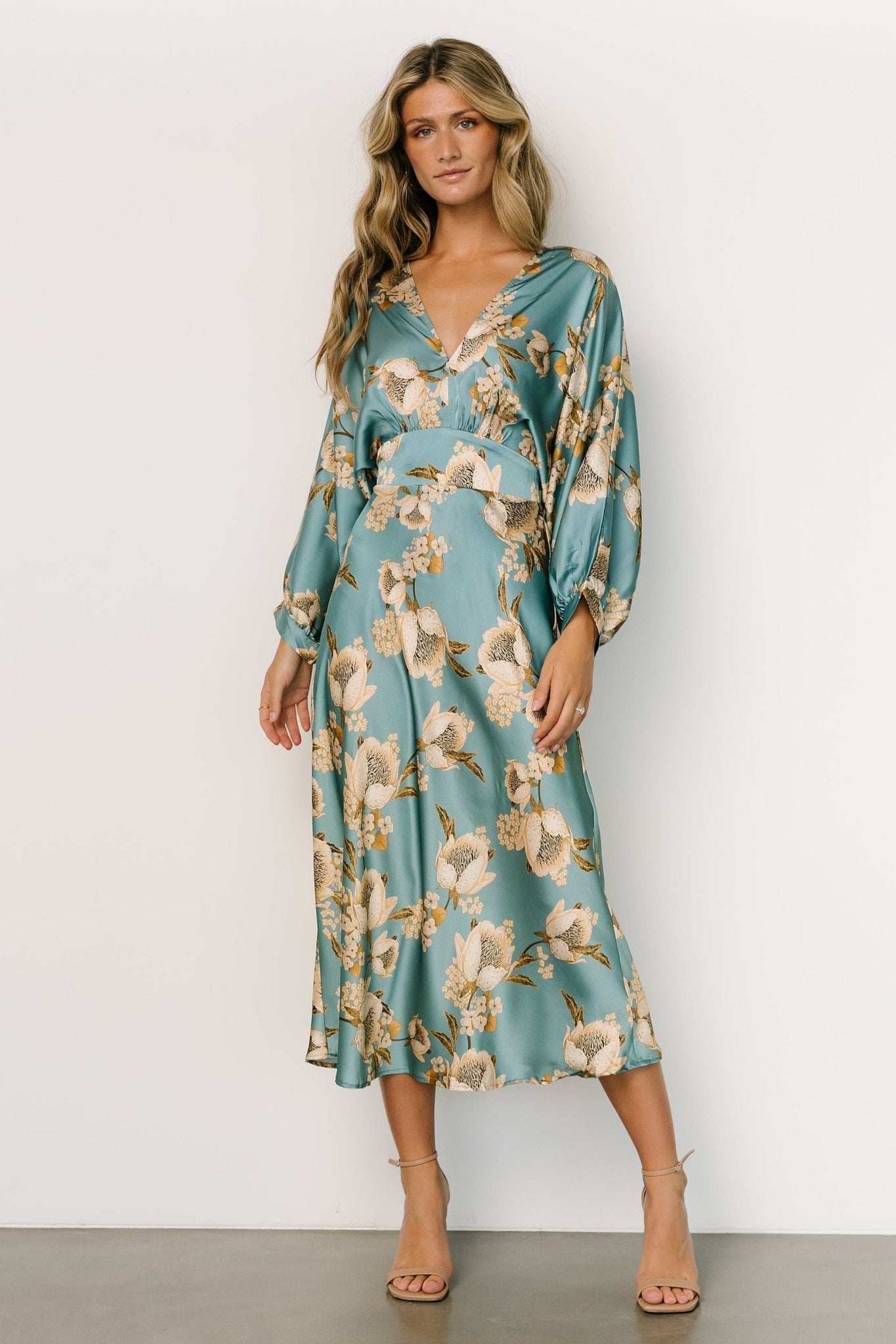 Joni Satin Midi Dress | Blue Multi - Image 2
