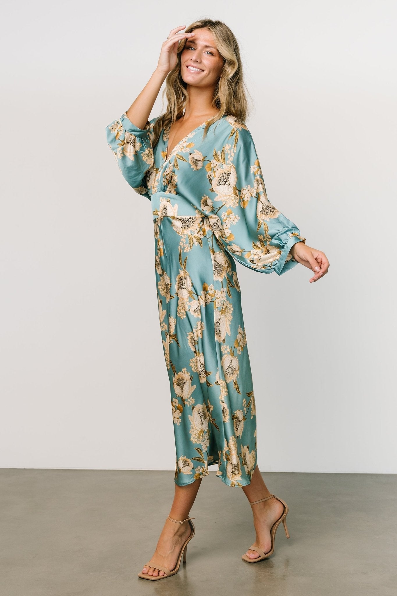 Joni Satin Midi Dress | Blue Multi - Image 4