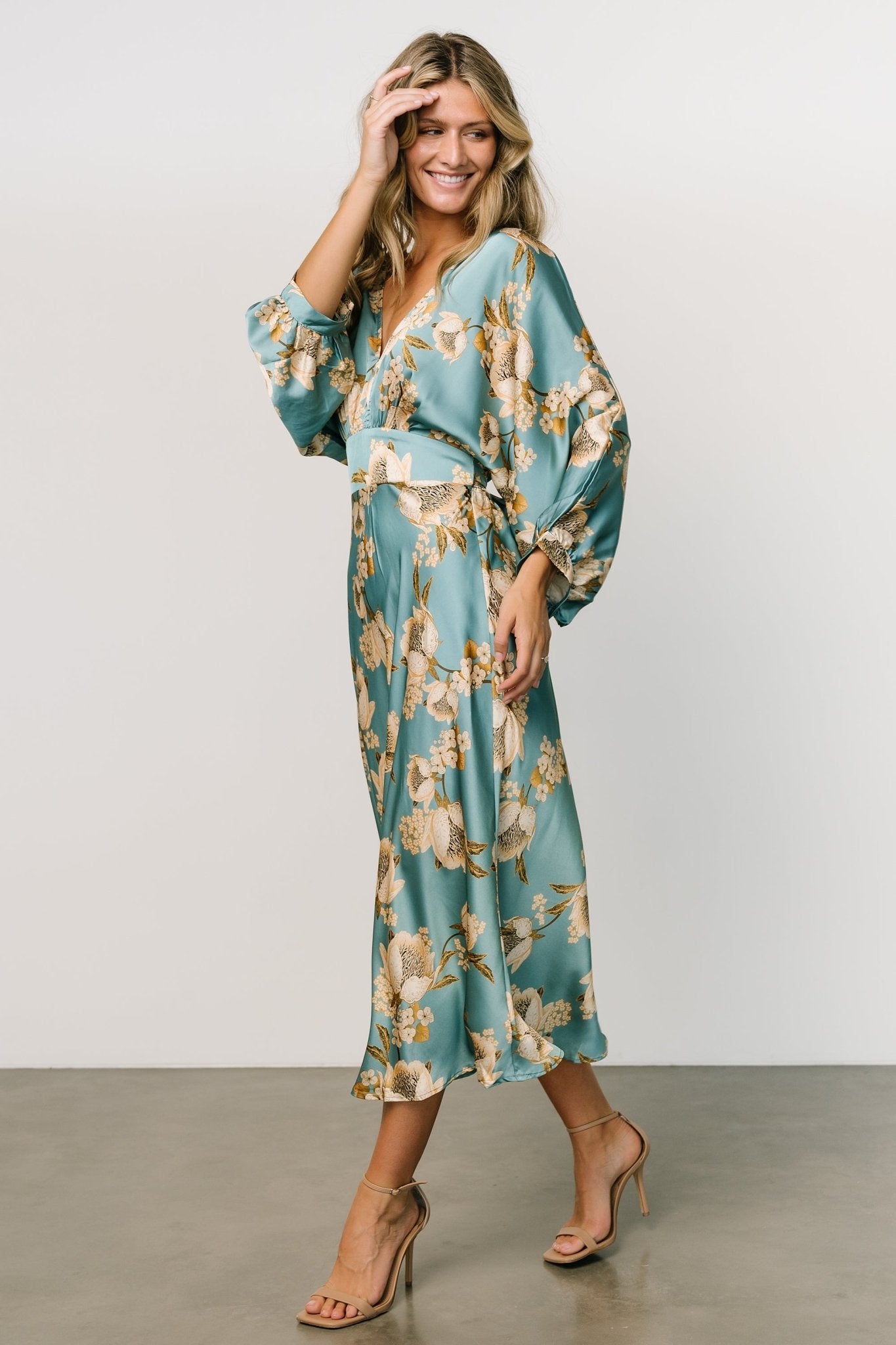 Joni Satin Midi Dress | Blue Multi - Image 8