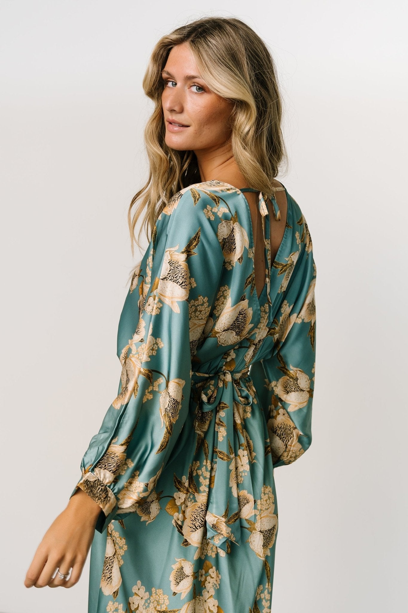 Joni Satin Midi Dress | Blue Multi - Image 6