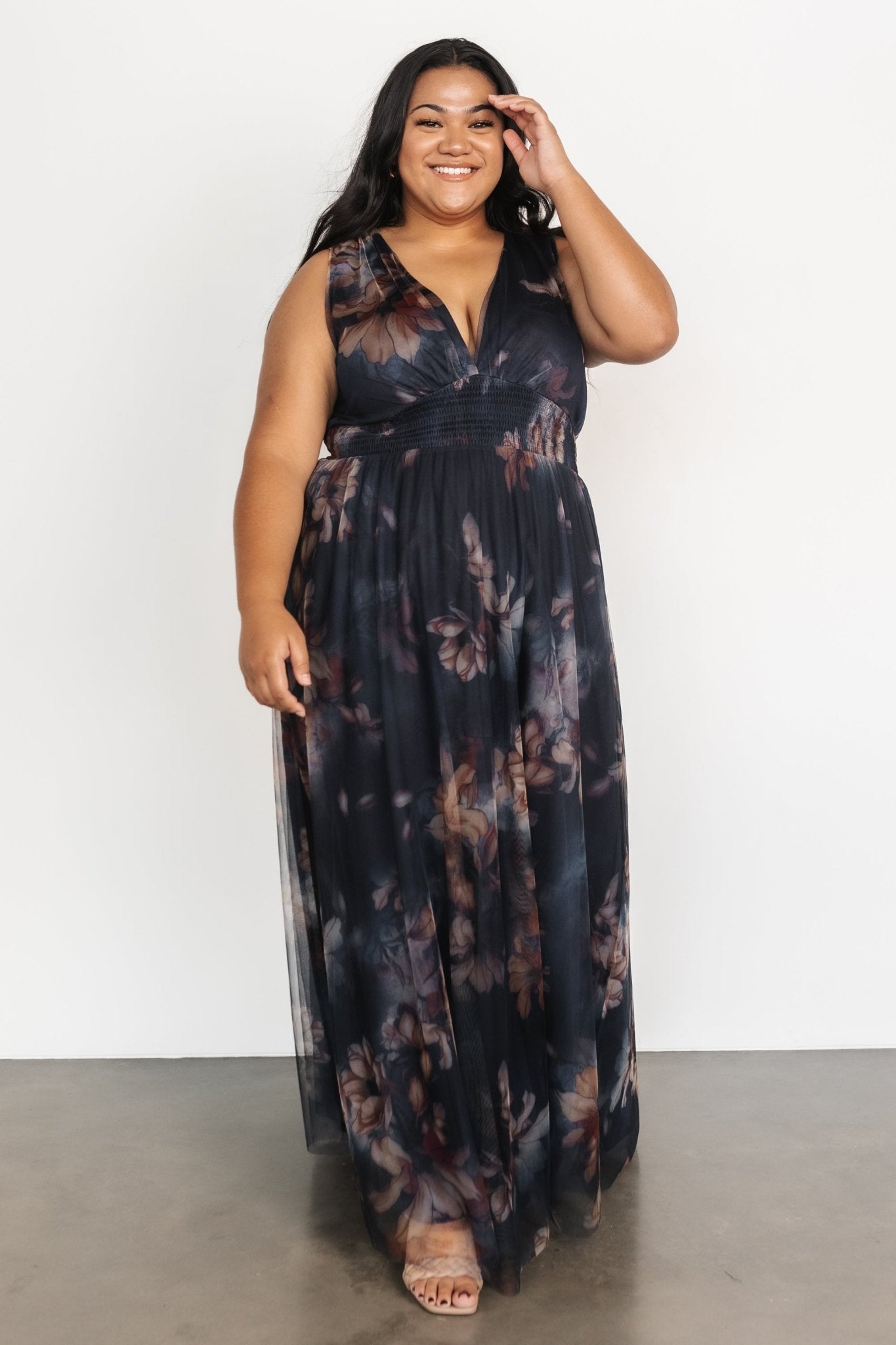 Kamila Tulle Maxi Dress | Dark Blue Floral - Image 2