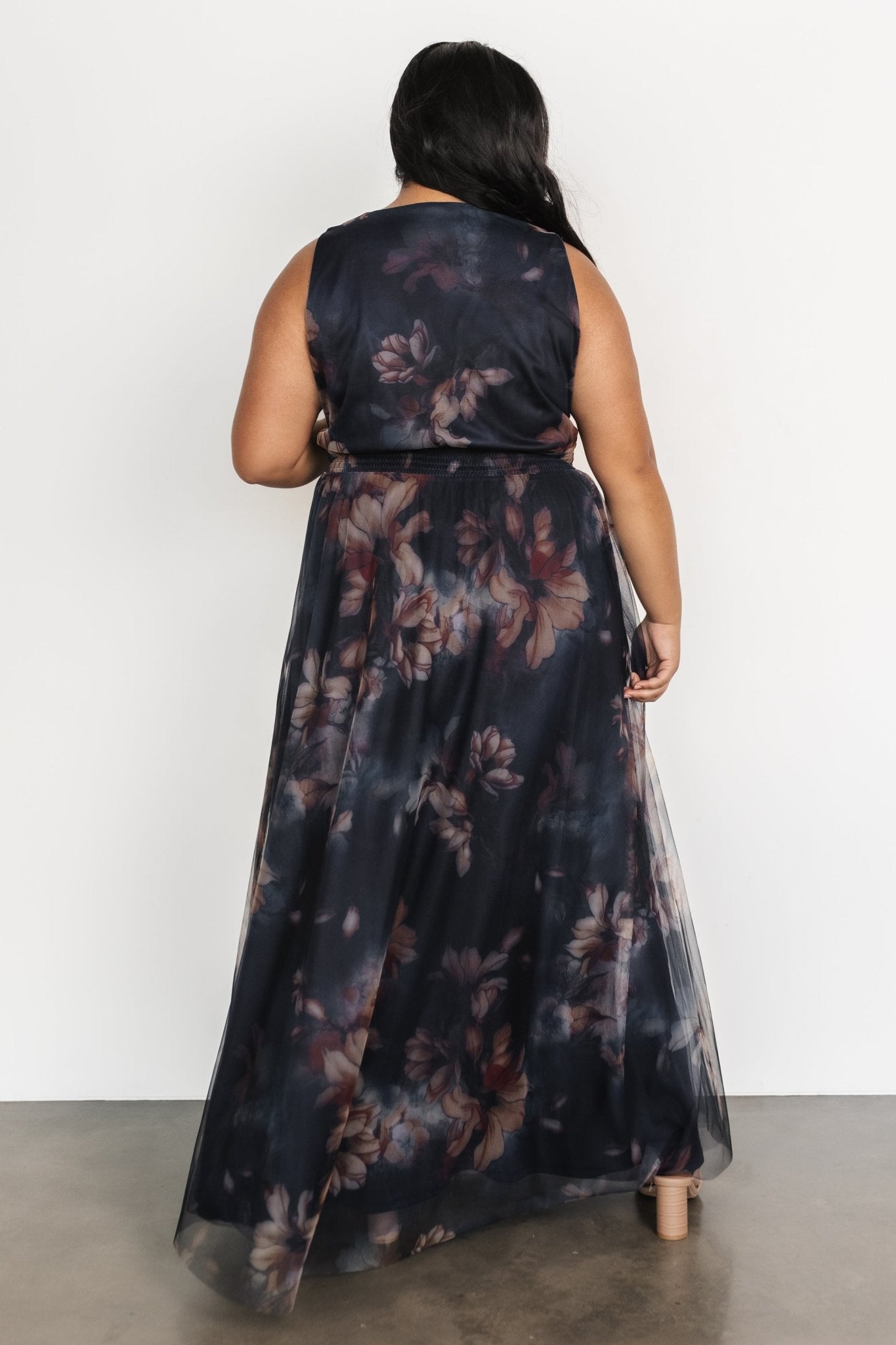 Kamila Tulle Maxi Dress | Dark Blue Floral - Image 7