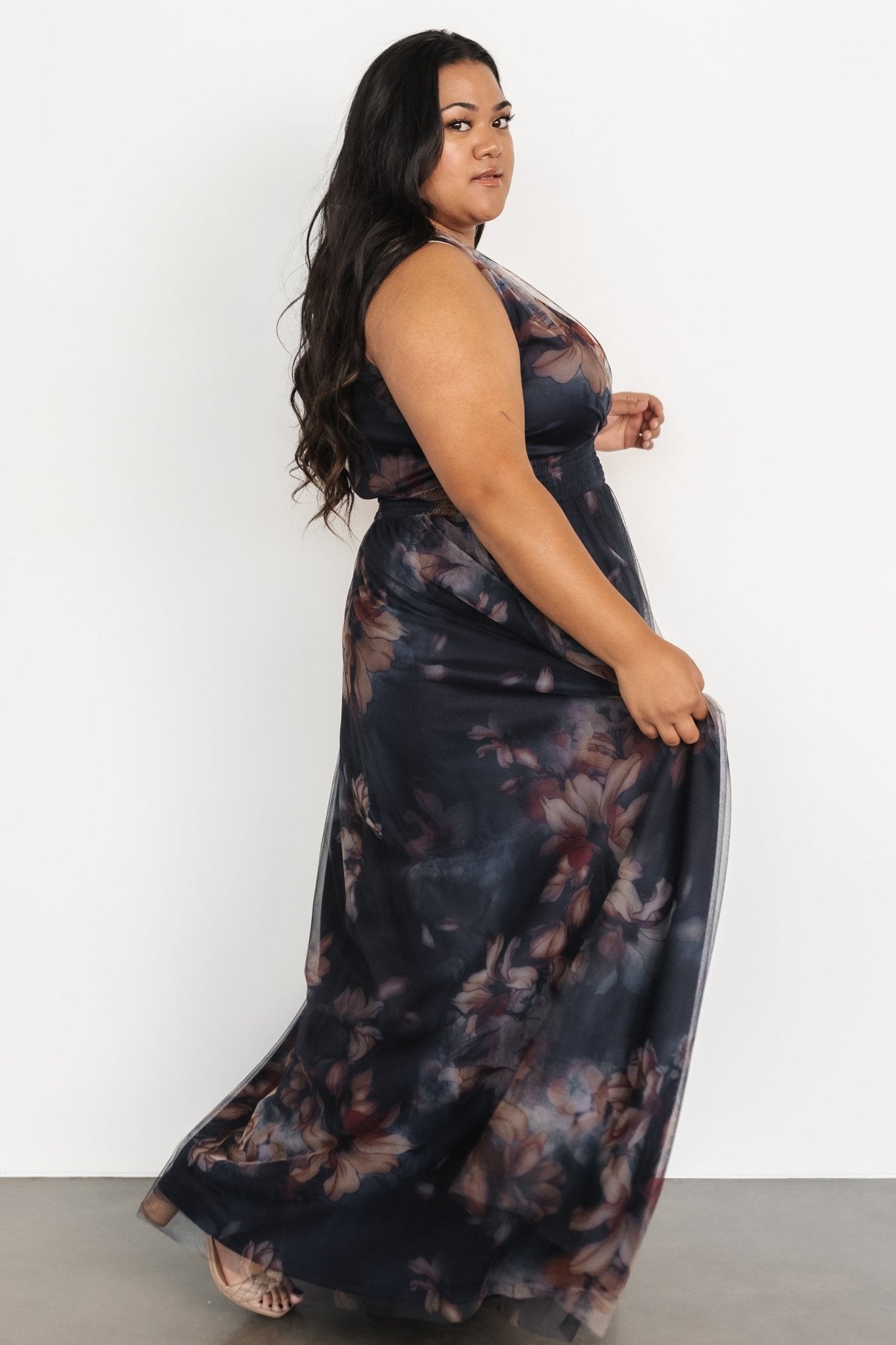 Kamila Tulle Maxi Dress | Dark Blue Floral - Image 5