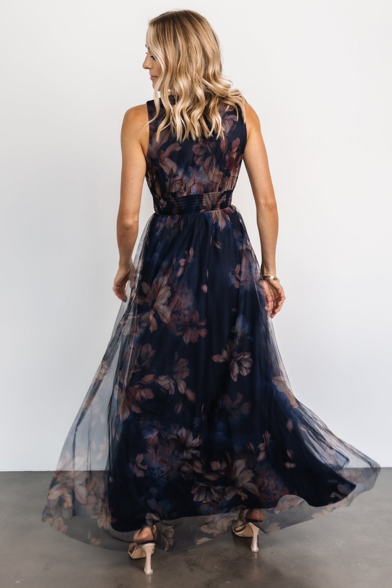 Kamila Tulle Maxi Dress | Dark Blue Floral - Image 6