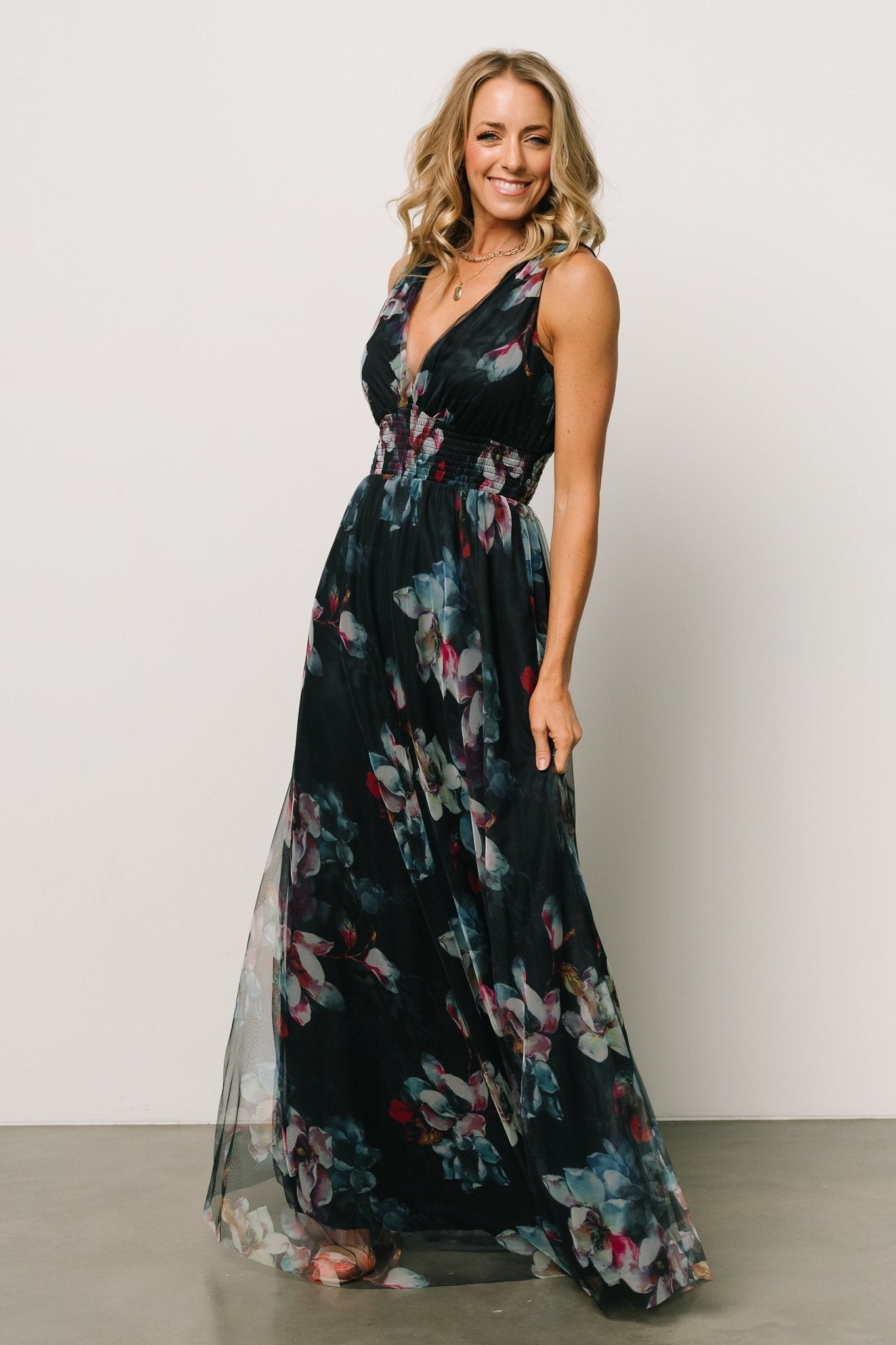 Kamila Tulle Maxi Dress | Navy Abstract Floral - Image 2