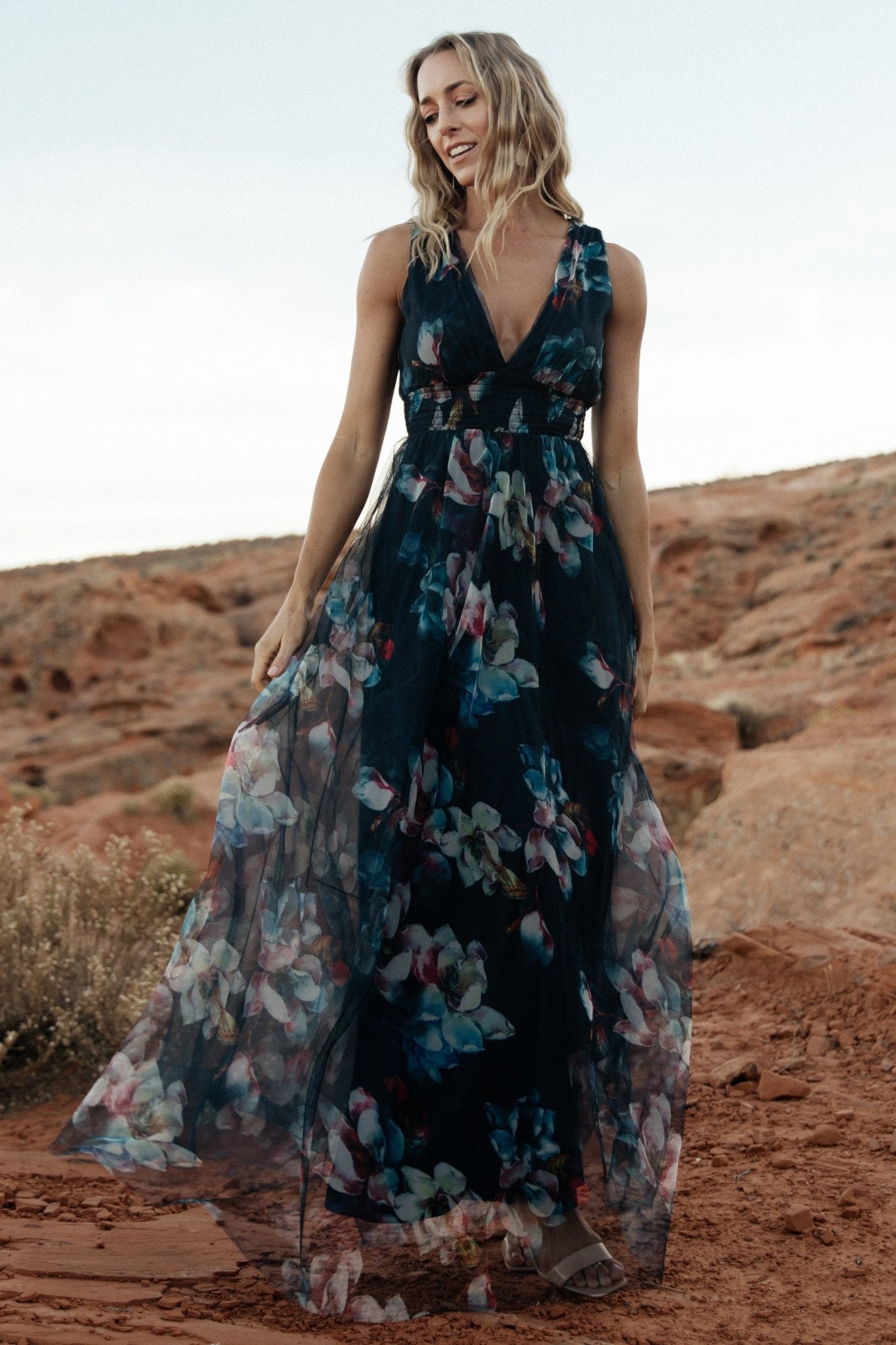 Kamila Tulle Maxi Dress | Navy Abstract Floral - Image 5
