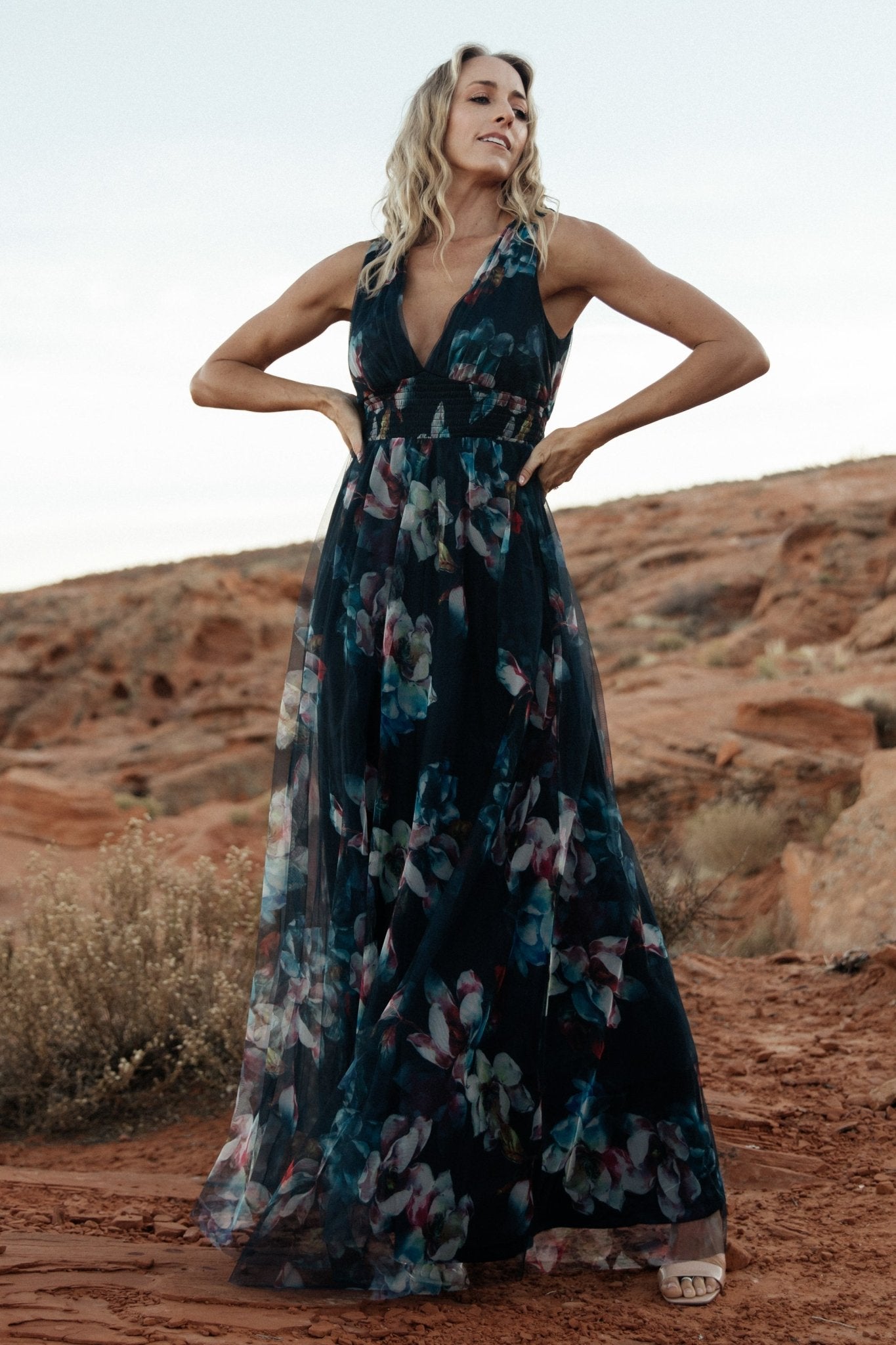 Kamila Tulle Maxi Dress | Navy Abstract Floral - Image 7