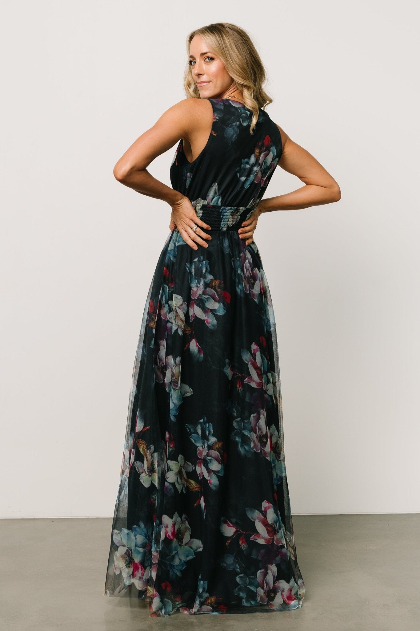 Kamila Tulle Maxi Dress | Navy Abstract Floral - Image 9