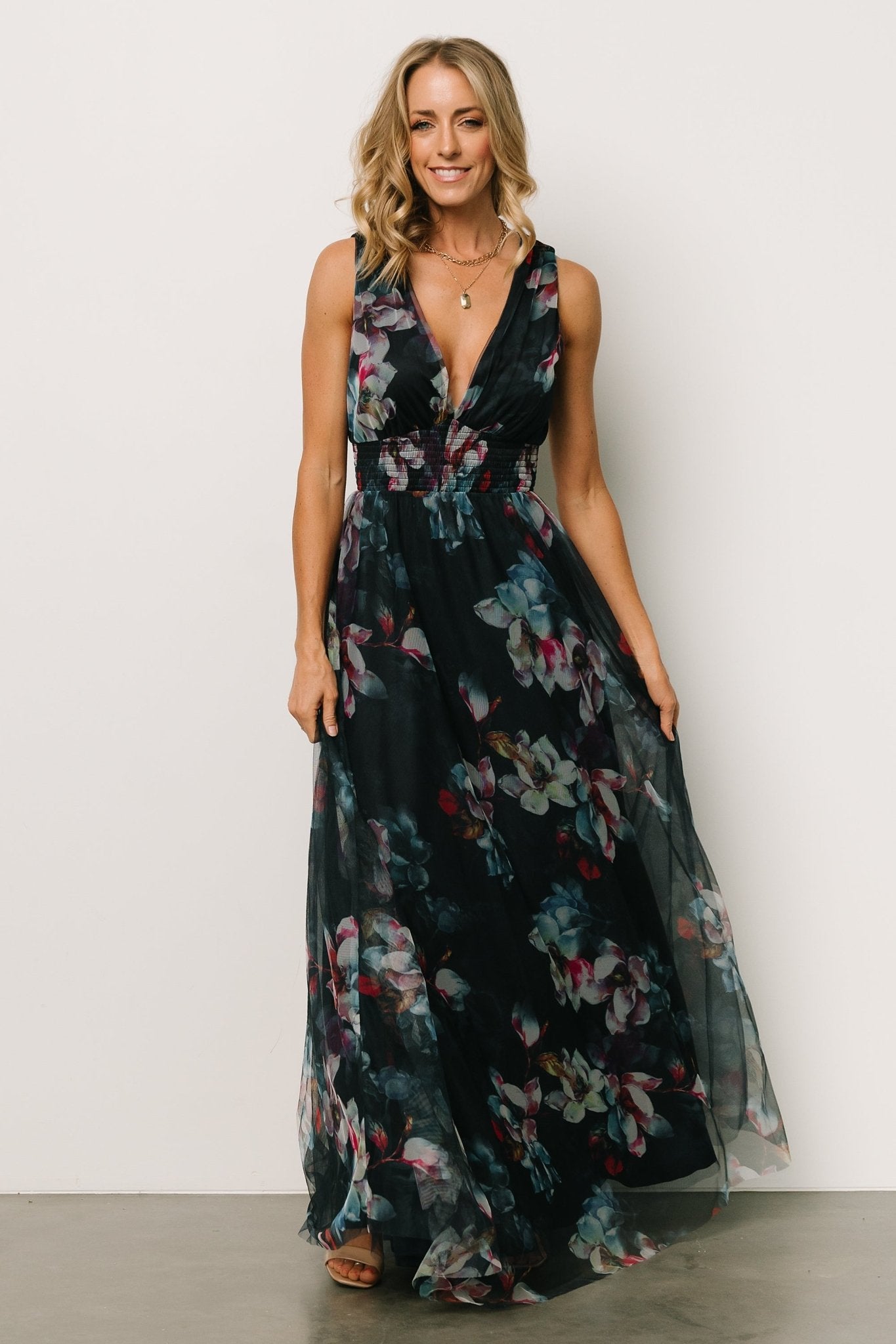 Kamila Tulle Maxi Dress | Navy Abstract Floral - Image 10