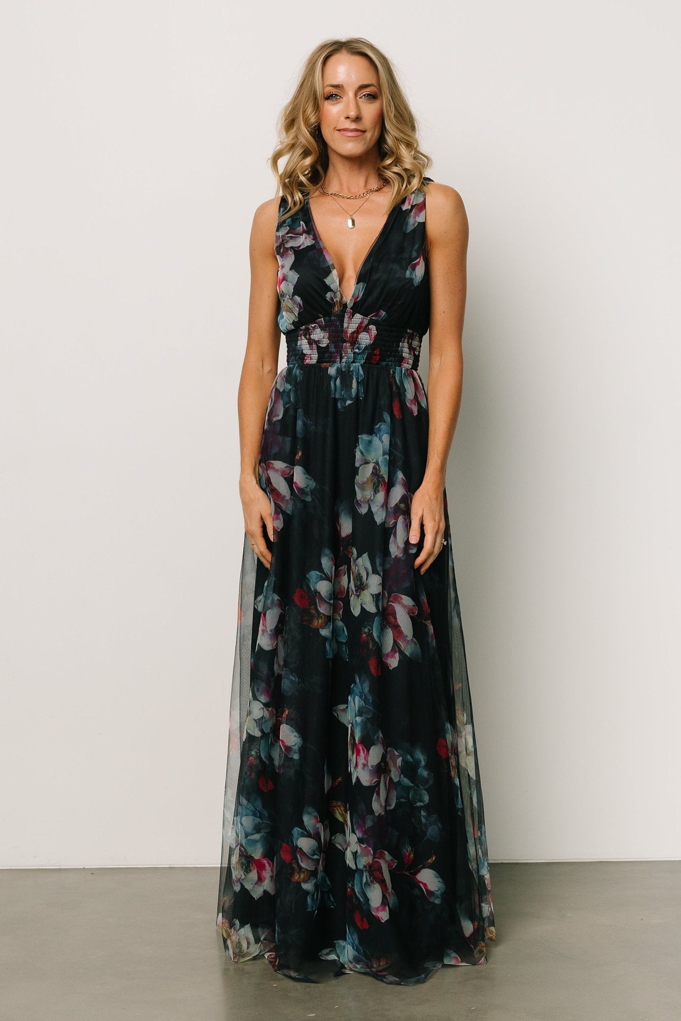 Kamila Tulle Maxi Dress | Navy Abstract Floral - Image 8