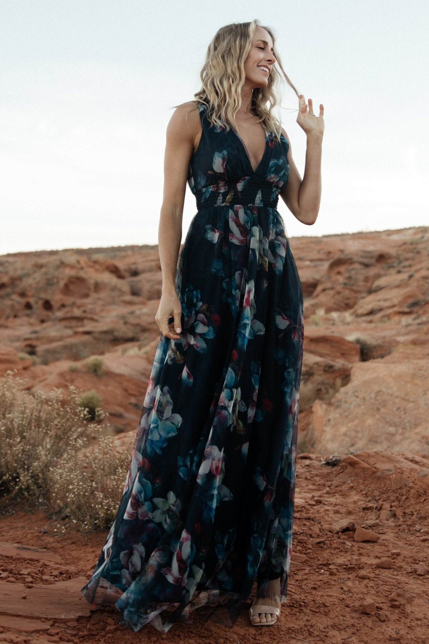Kamila Tulle Maxi Dress | Navy Abstract Floral - Image 3