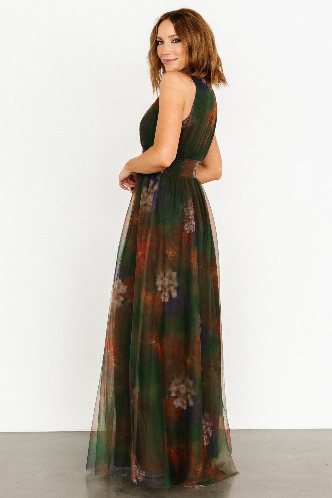 Kamila Tulle Maxi Dress | Olive Multi Floral - Image 8