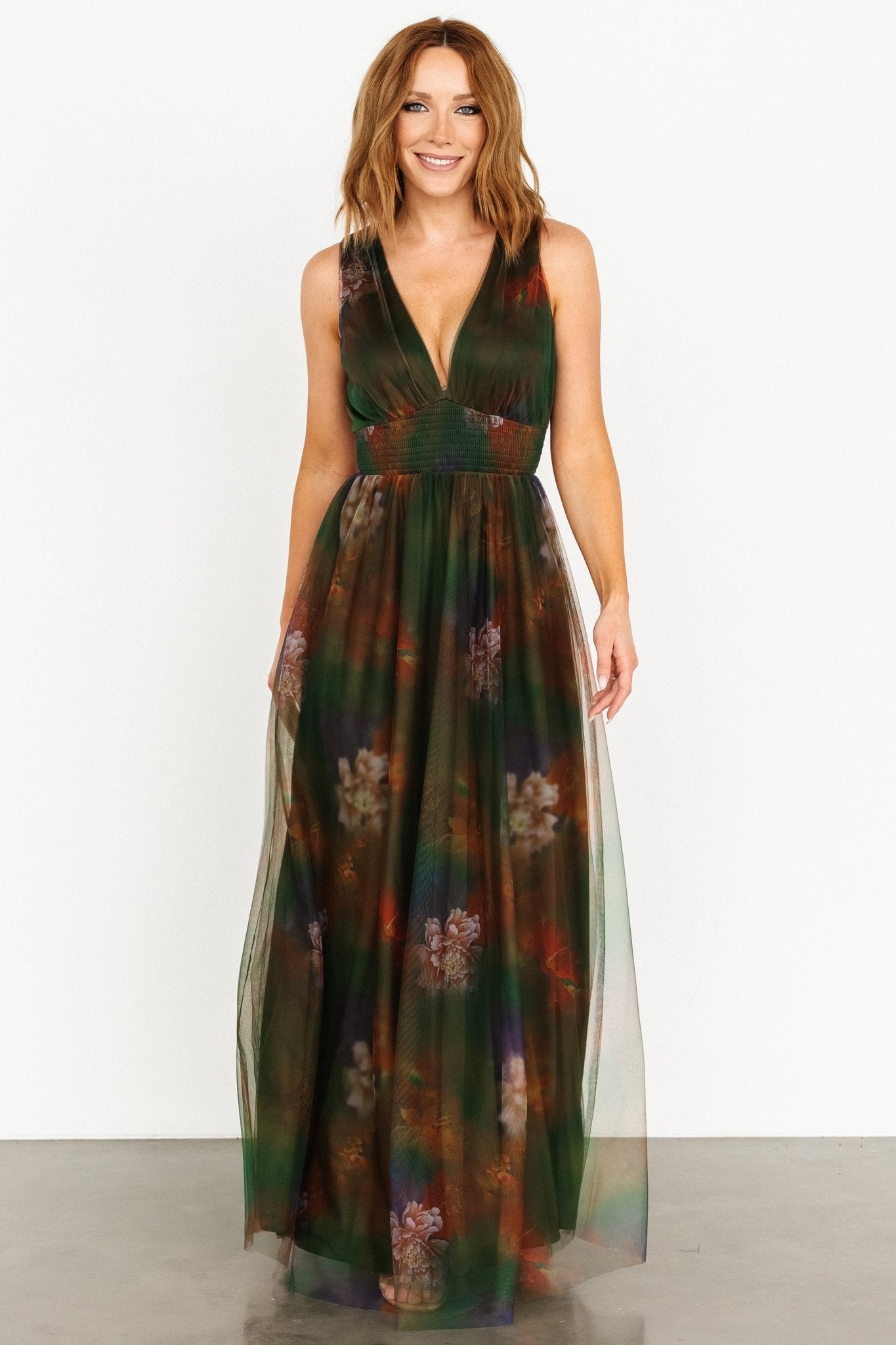Kamila Tulle Maxi Dress | Olive Multi Floral - Image 2