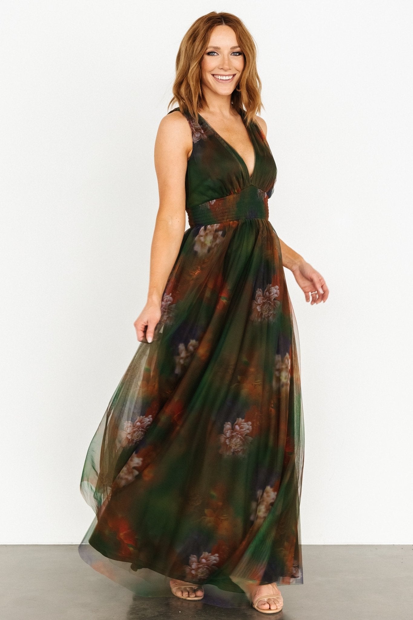 Kamila Tulle Maxi Dress | Olive Multi Floral - Image 5