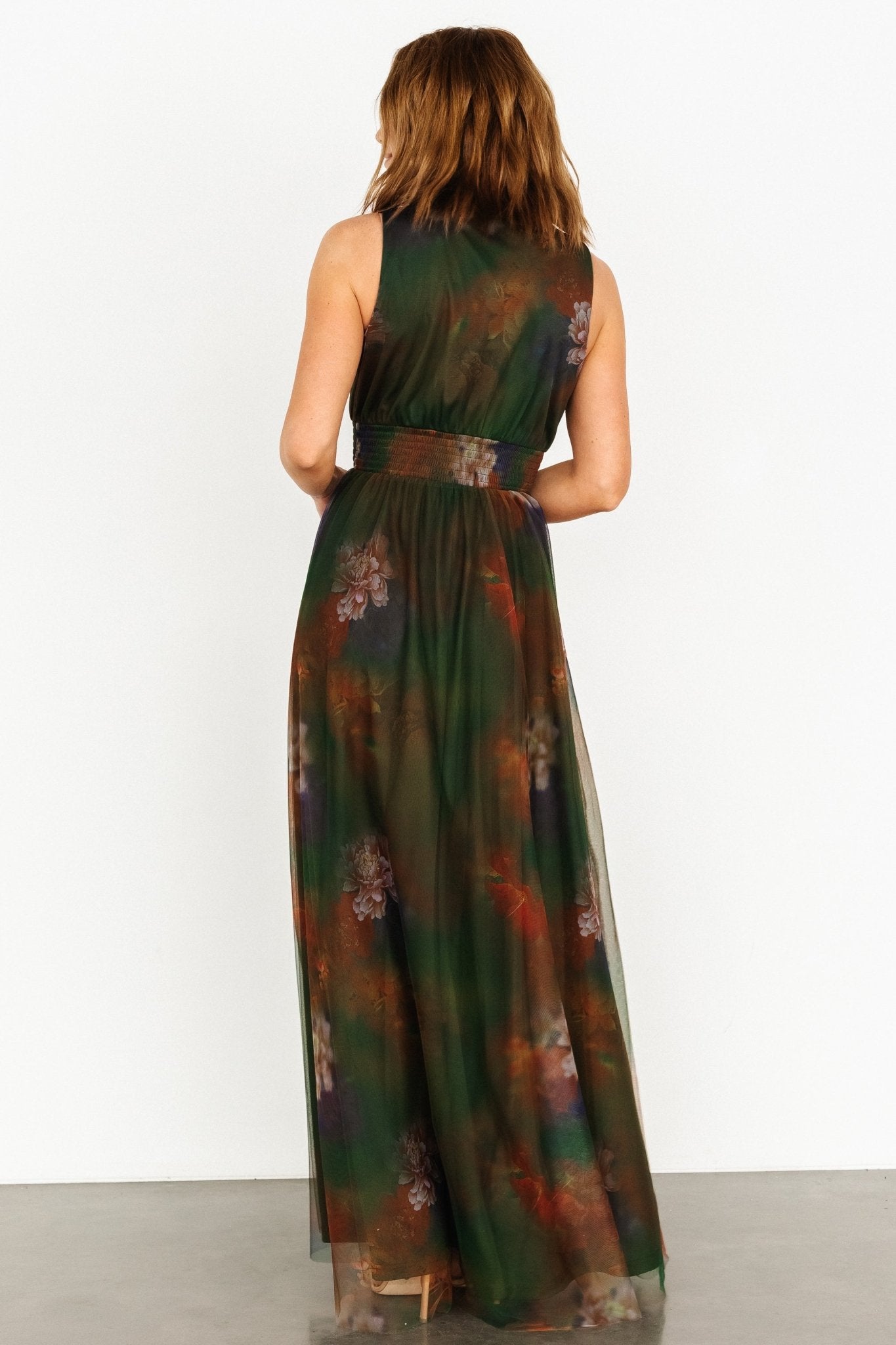 Kamila Tulle Maxi Dress | Olive Multi Floral - Image 4