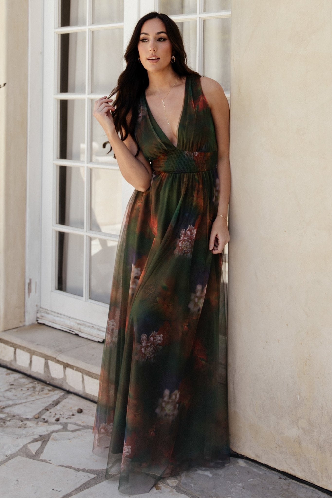 Kamila Tulle Maxi Dress | Olive Multi Floral - Image 6
