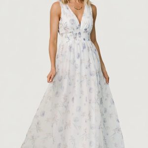 Kamila Tulle Maxi Dress | White Floral