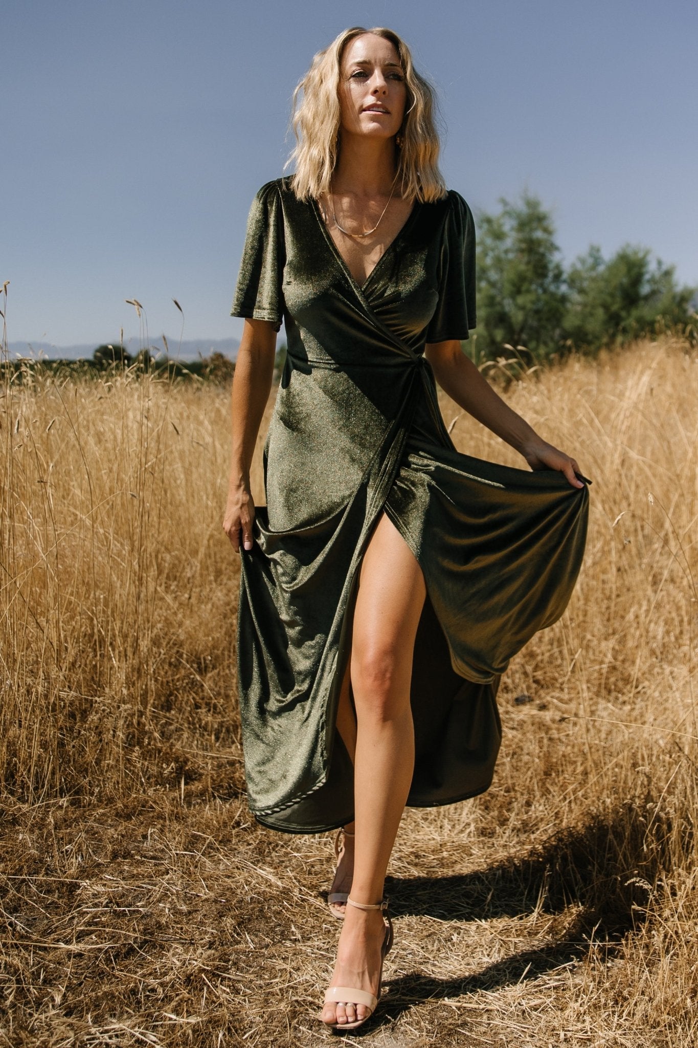 Katelyn Velvet Maxi Wrap Dress | Dark Olive - Image 8