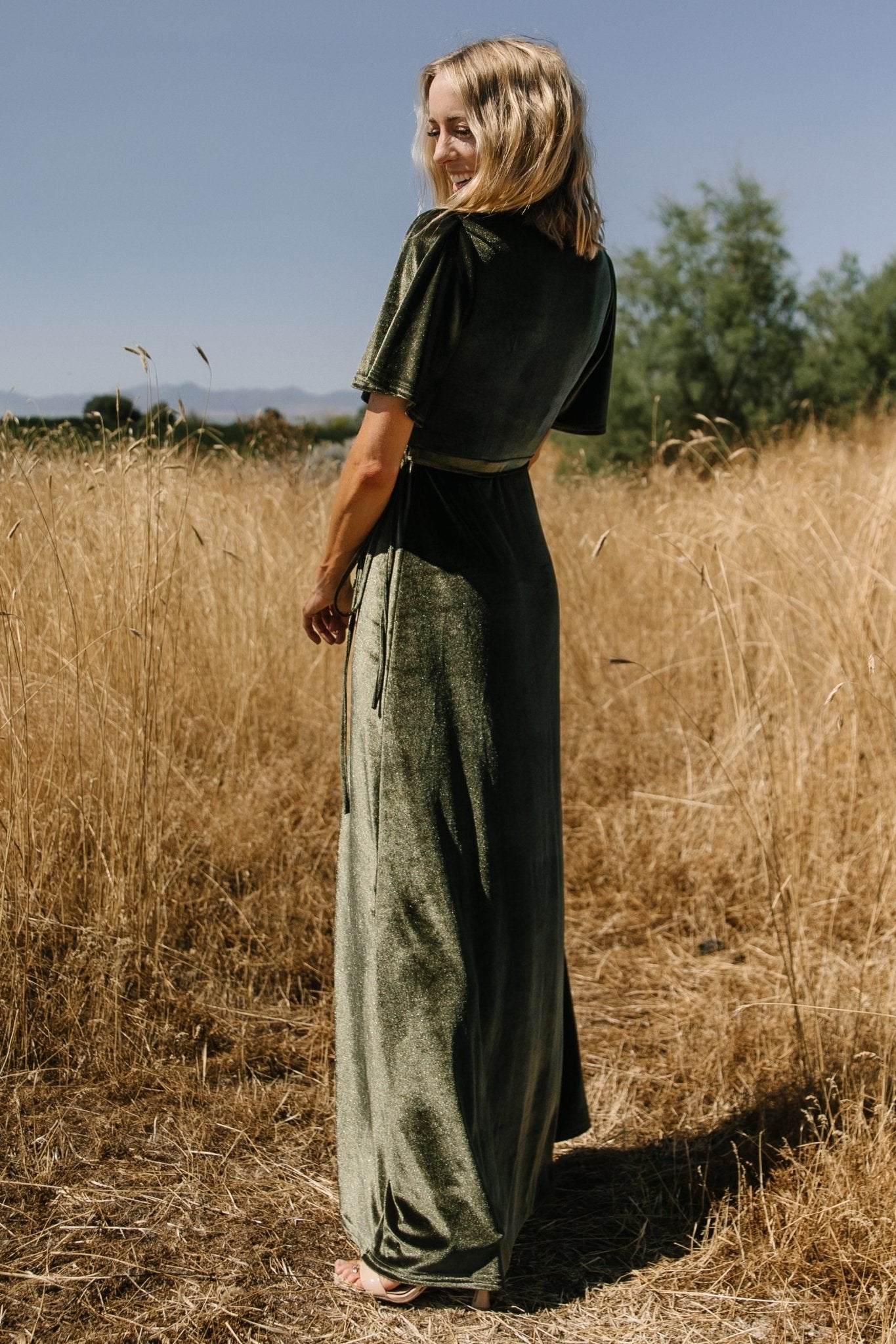 Katelyn Velvet Maxi Wrap Dress | Dark Olive - Image 6