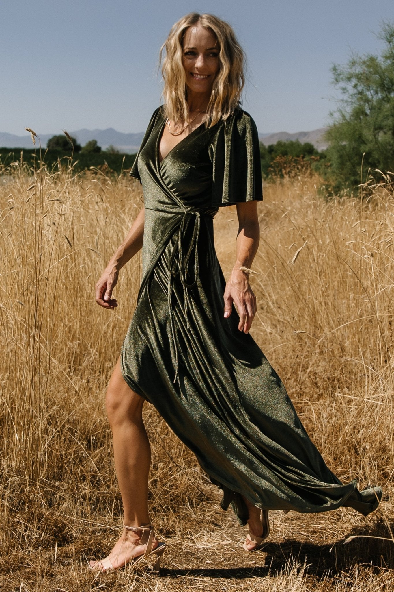 Katelyn Velvet Maxi Wrap Dress | Dark Olive - Image 3