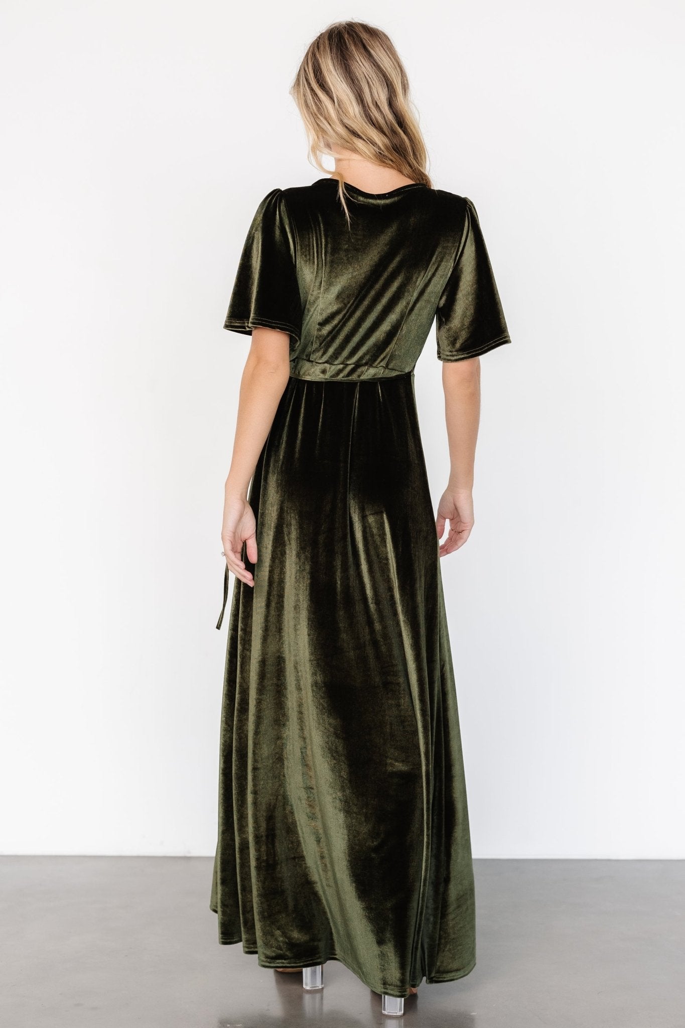 Katelyn Velvet Maxi Wrap Dress | Dark Olive - Image 9