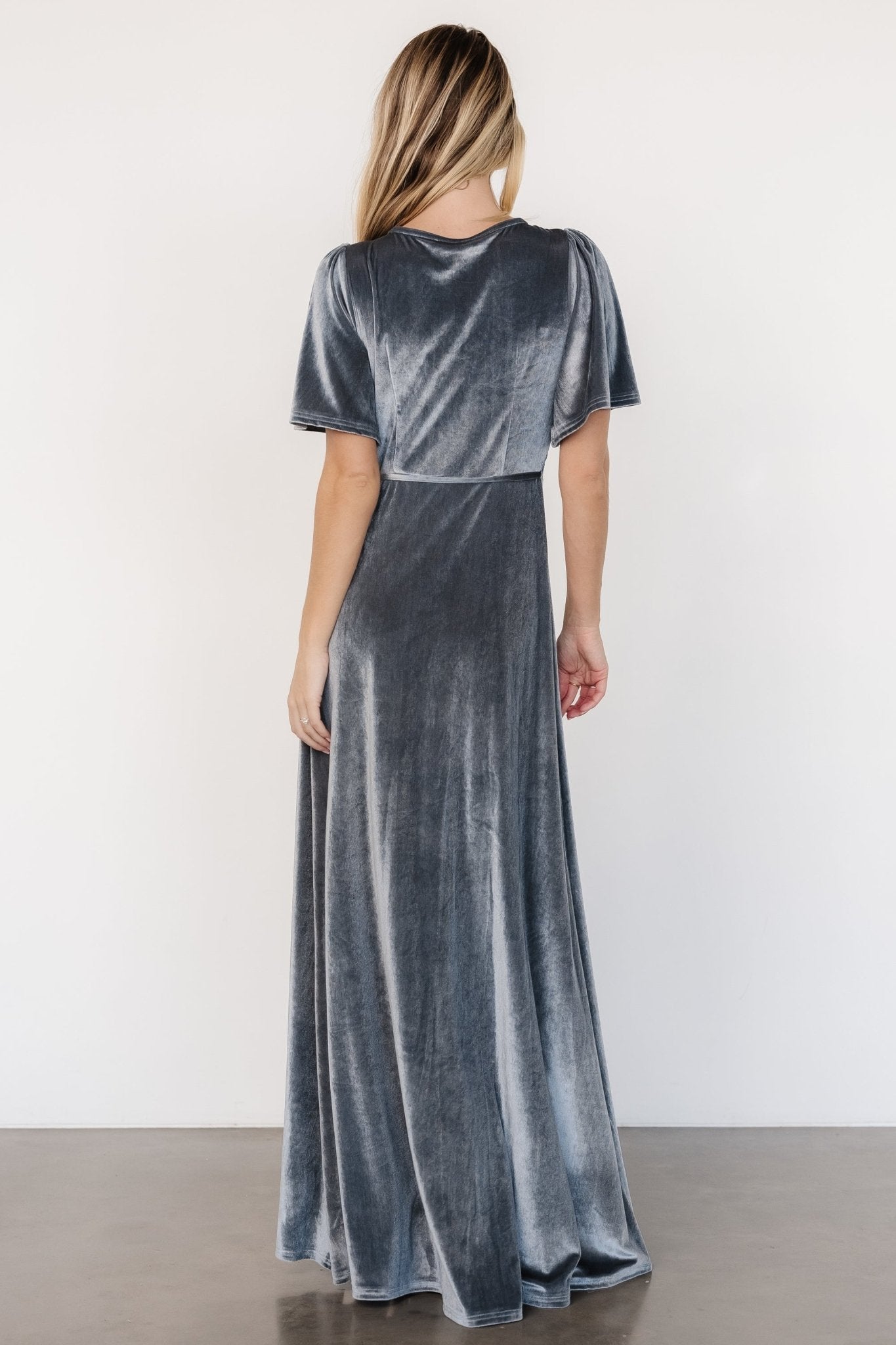 Katelyn Velvet Maxi Wrap Dress | Dusty Blue - Image 6