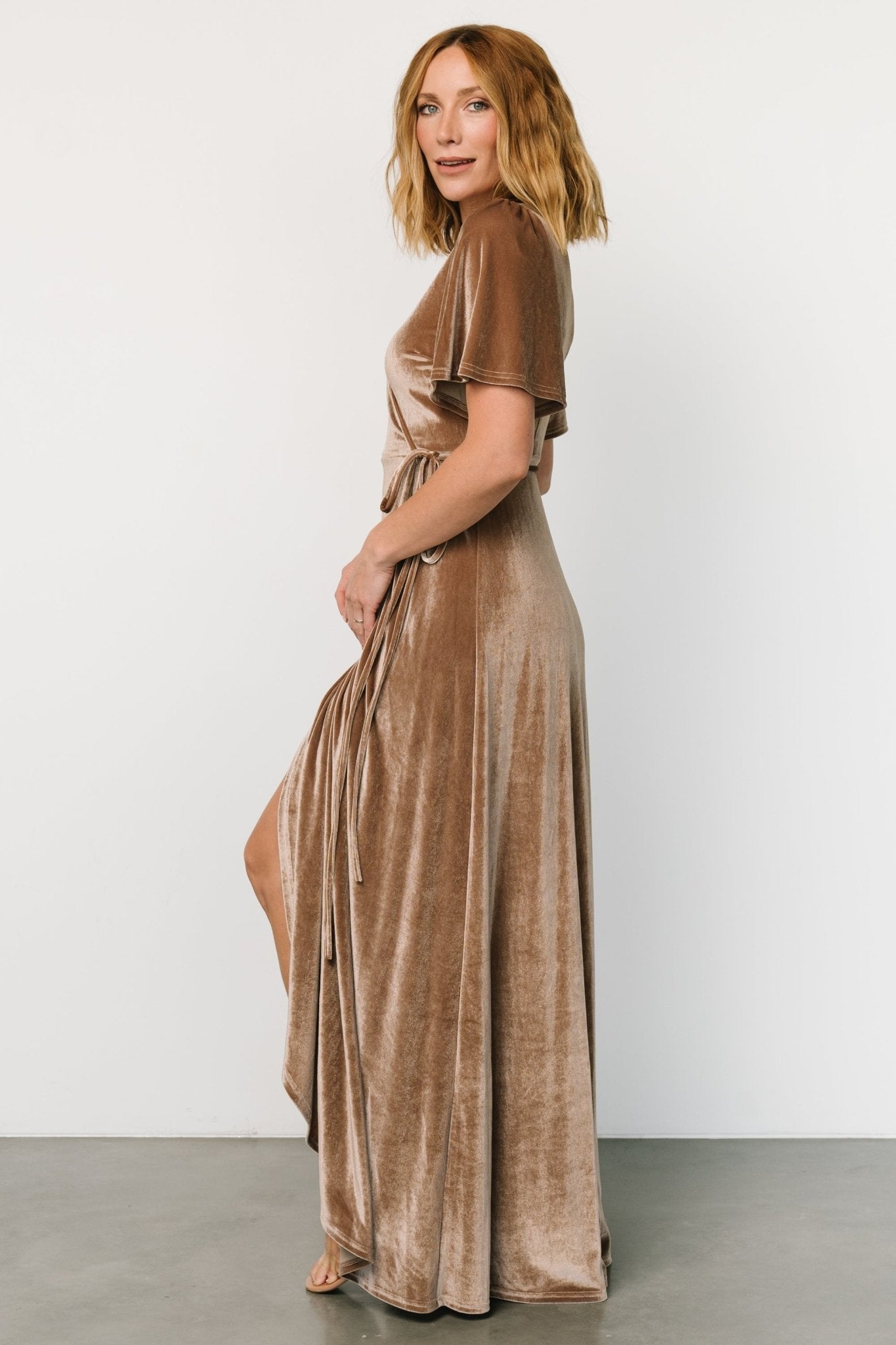 Katelyn Velvet Maxi Wrap Dress | Taupe - Image 3