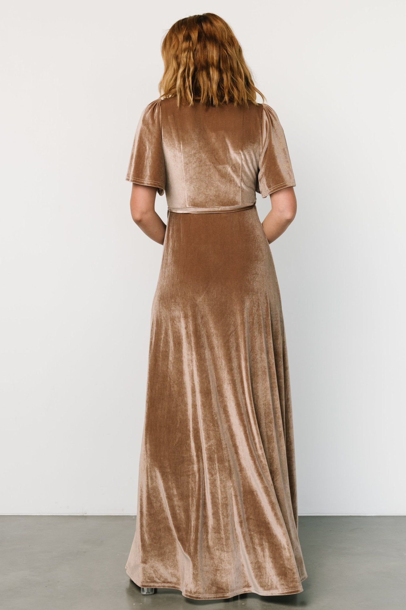 Katelyn Velvet Maxi Wrap Dress | Taupe - Image 5