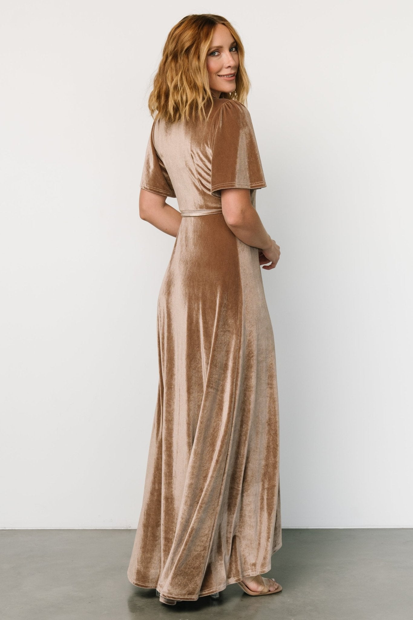 Katelyn Velvet Maxi Wrap Dress | Taupe - Image 6