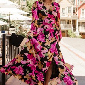 Katinka Wrap Maxi Dress | Black Multi Floral