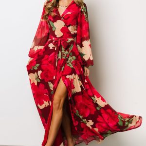 Katinka Wrap Maxi Dress | Burgundy Multi Floral