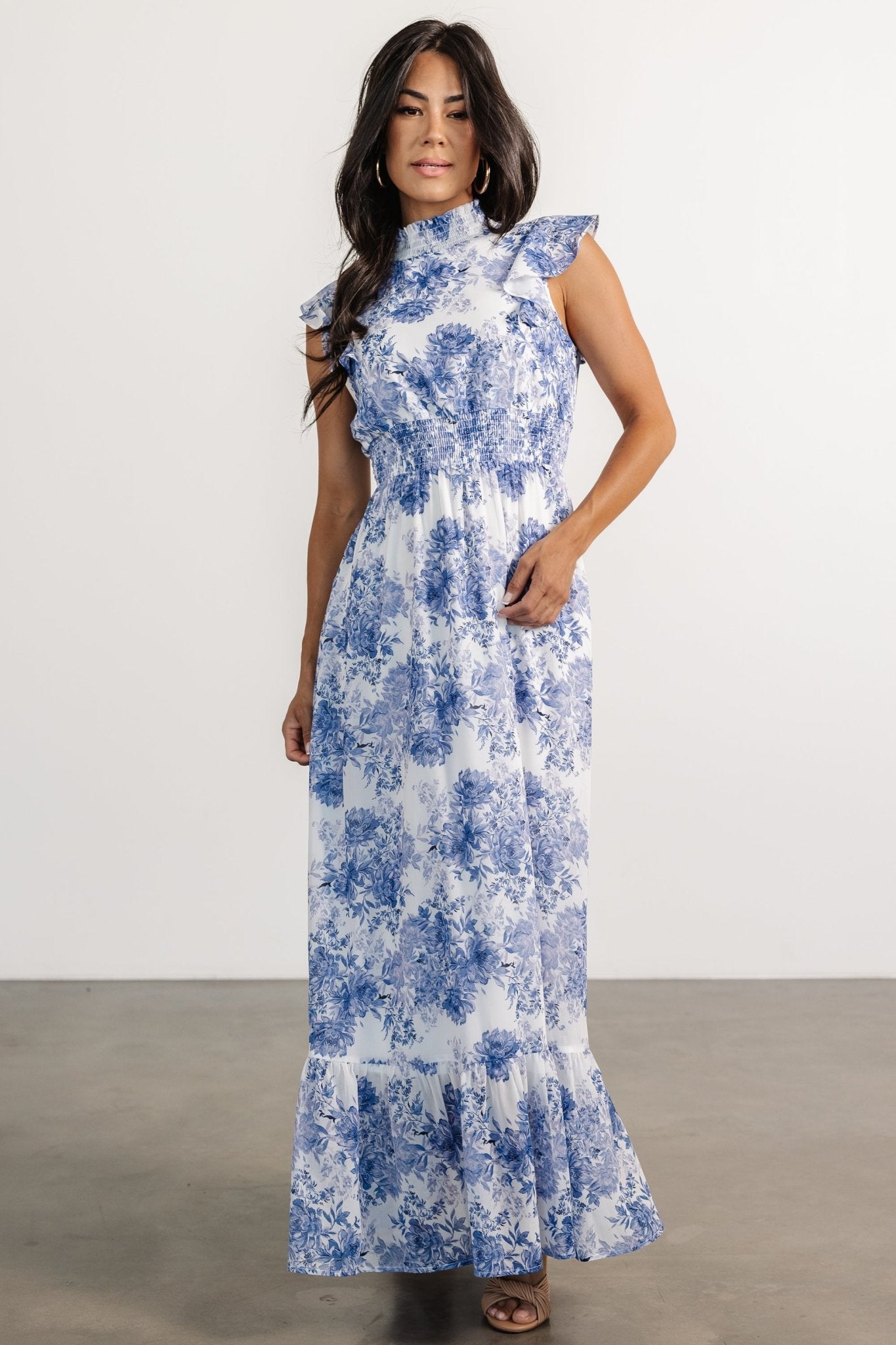 Kearny Ruffle Maxi Dress | White + Blue Floral - Image 6