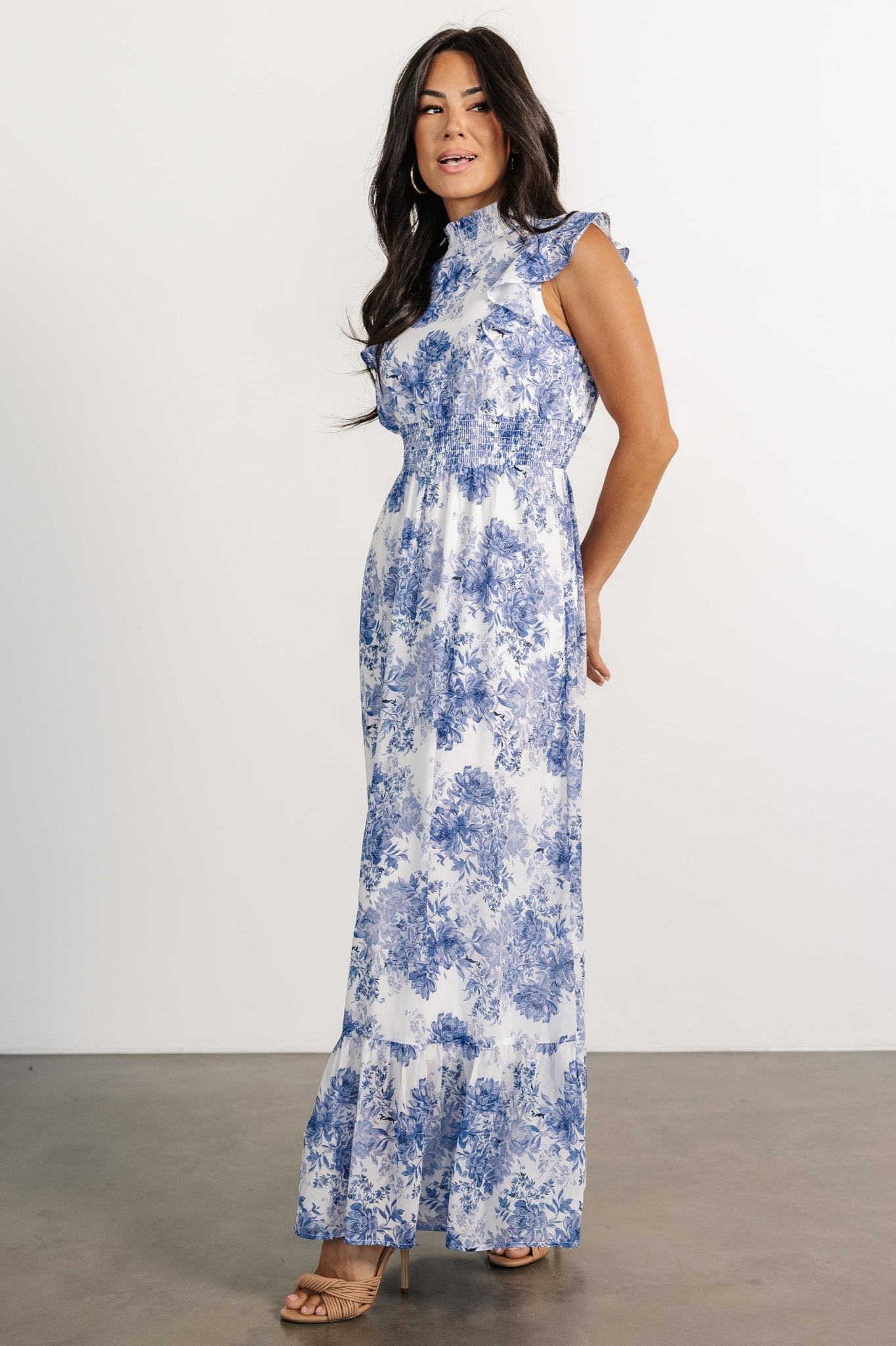 Kearny Ruffle Maxi Dress | White + Blue Floral - Image 3
