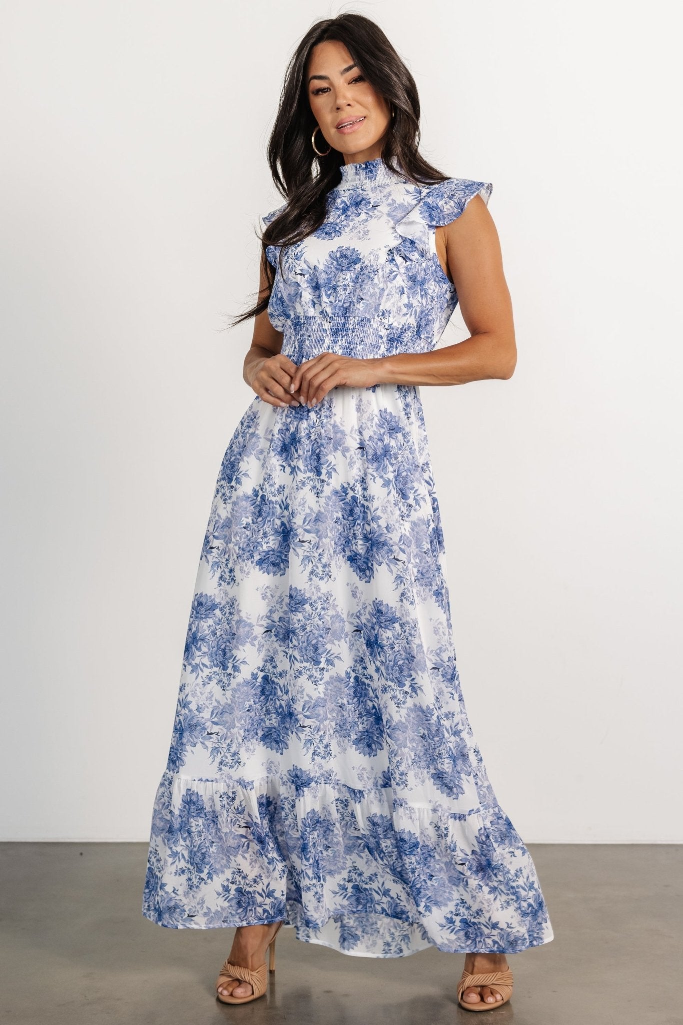 Kearny Ruffle Maxi Dress | White + Blue Floral - Image 4