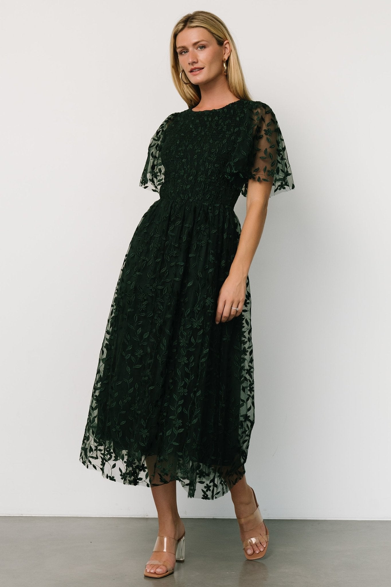 Kendra Embroidered Dress | Dark Green - Image 2