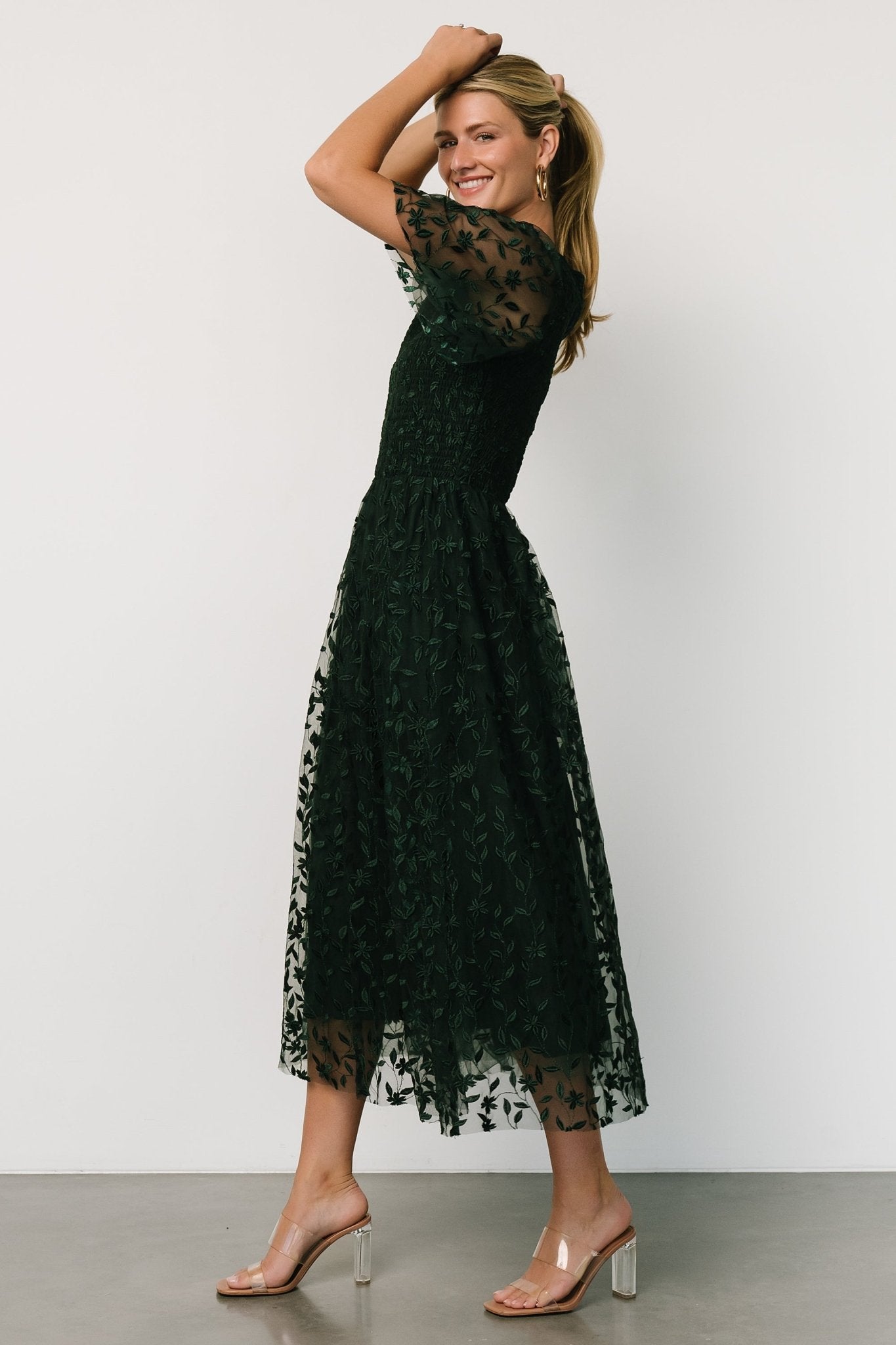 Kendra Embroidered Dress | Dark Green - Image 3