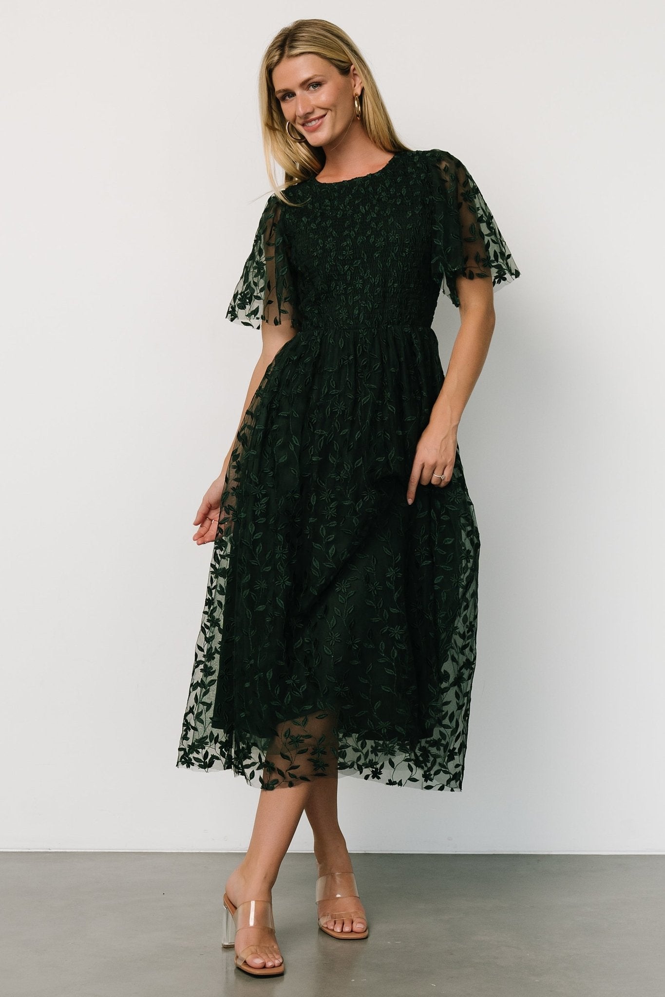 Kendra Embroidered Dress | Dark Green - Image 6